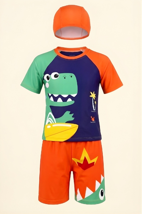 Erkek Çocuk 3lü Mayo Takımı (Şort+Üst Mayo+Bone) 3-12 Yaş 12593B