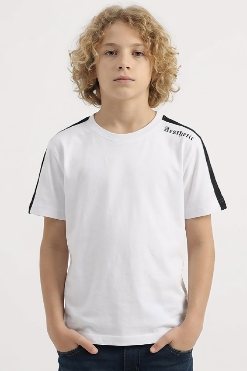 Erkek Çocuk Omuz Biyeli ve Yazılı T-Shirt 8-12 Yaş 12558