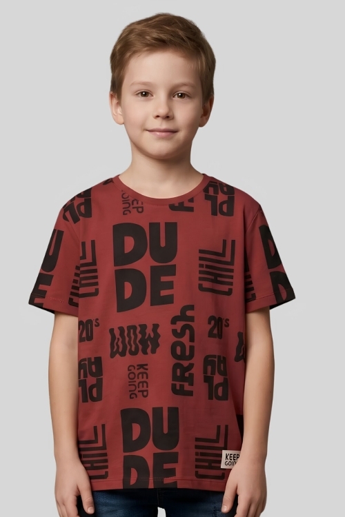Erkek Çocuk Yazı Görselli - Geniş Kesim T-Shirt 8-12 Yaş 12557