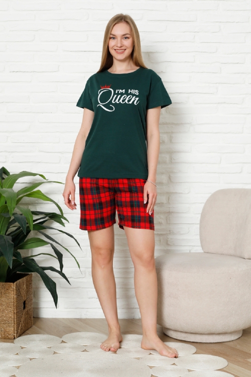 Kadın Pijama Takımı - Ekose Altlı (Diz Üstü) - 12426