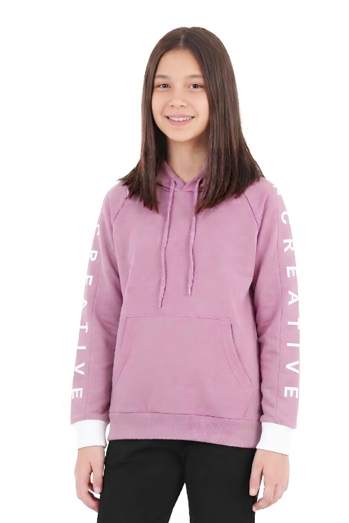 Kız Çocuk 2 İplik-Kapüşonlu-Manşeti Panelli Ve Garnili Sweatshirt 12-16 Yaş 12395