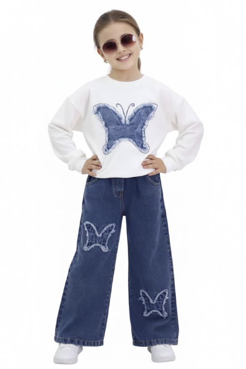 Kız Çocuk 2li Jean Takım (Pantolon+Sweatshirt) 5-10 Yaş 12472