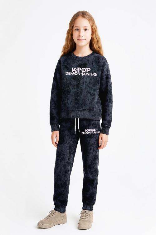 Kız Çocuk 3 İplik Şardonlu-Batik Desenli-Baskılı Alt-Üst Takım-3 -10 Yaş 12409