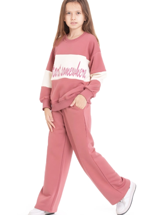 Kız Çocuk 3 İplik ve Şardonsuz Eşofman Takımı 5-9 Yaş 12487