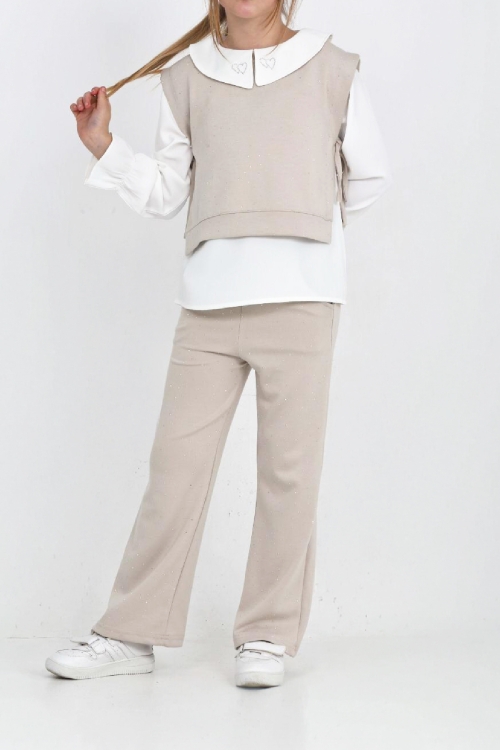 Kız Çocuk 3lü Takım (Pantolon+Yelek+Bluz) 12429