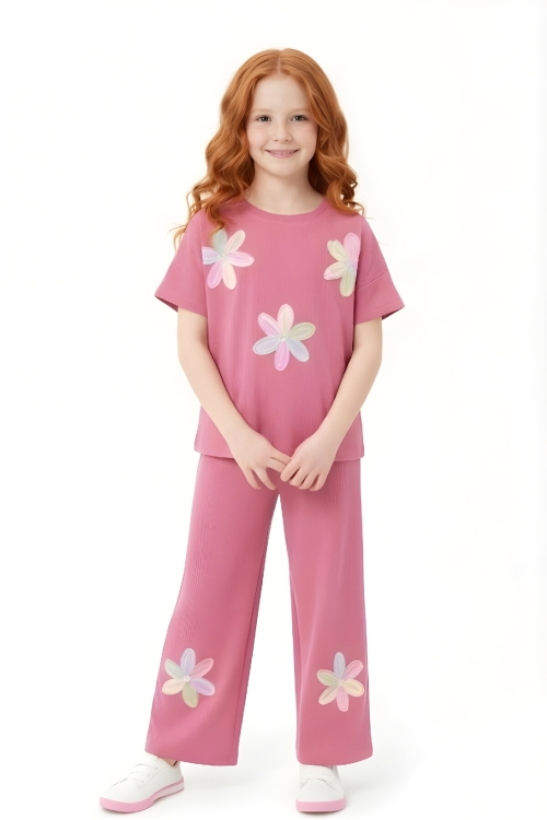 Kız Çocuk Bürümcük Kumaş Alt-Üst Takım 3-12 Yaş 12568