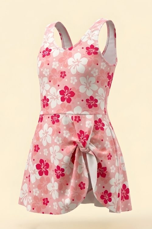 Kız Çocuk Elbise Mayo-Etek Büzgülü ve Çiçek Desenli 2-12 Yaş 12618B