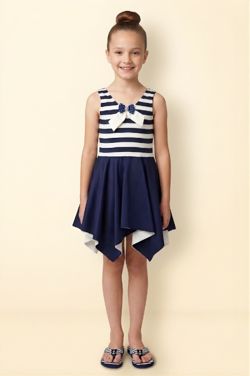 Kız Çocuk Elbise Mayo-İç Mayolu ve Fiyonk Broşlu 3-12 Yaş 12597B