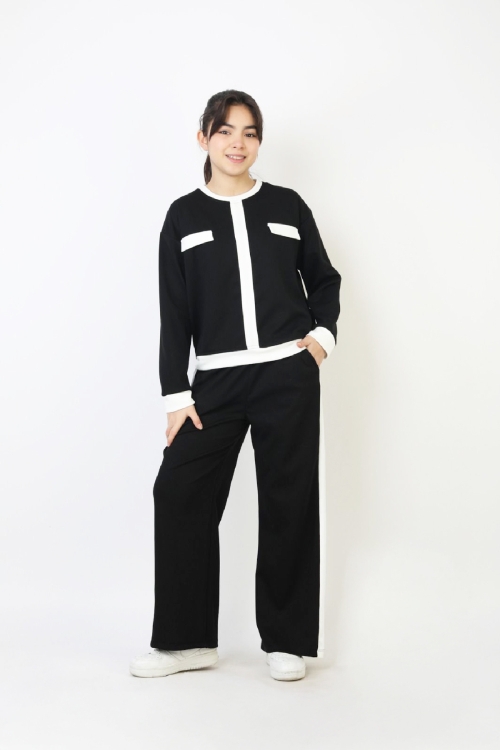 Kız Çocuk Garni Detaylı ve Geniş Paçalı Alt-Üst Takım 12502