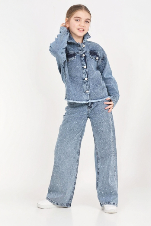 Kız Çocuk Jean Takım-Taş Süslemeli ( Ceket+Pantolon) 12452