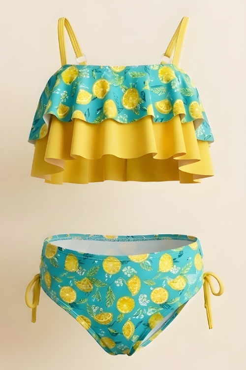 Kız Çocuk Mayo Takımı-Volanlı+Ayarlanabilir Askılı Kollu 8-12 Yaş 12621B