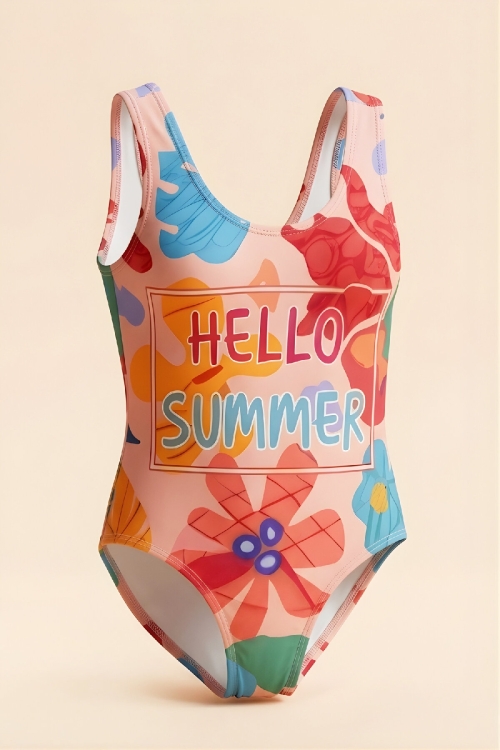 Kız Çocuk Mayokini - Görsel Desenli-2-6 Yaş 12616N