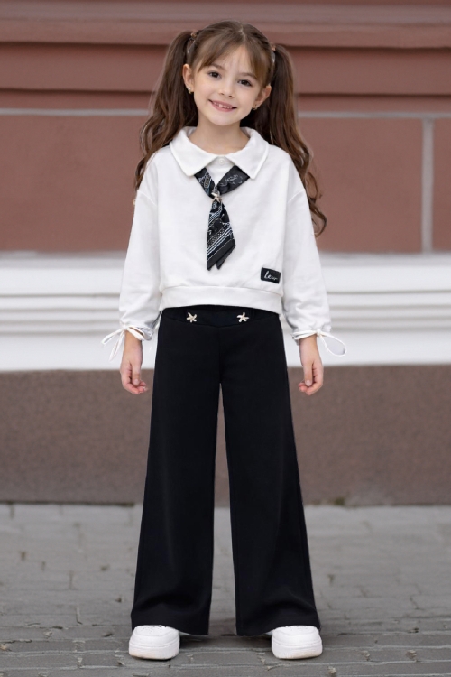 Kız Çocuk Saten Fular Detaylı Alt-Üst Takım 4-14 Yaş 12518HC