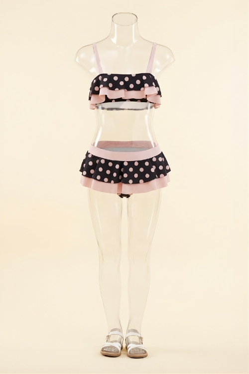 Kız Çocuk Volan Detaylı Ve Puantiye Desenli Mayo Takımı 8-12 Yaş 12599B