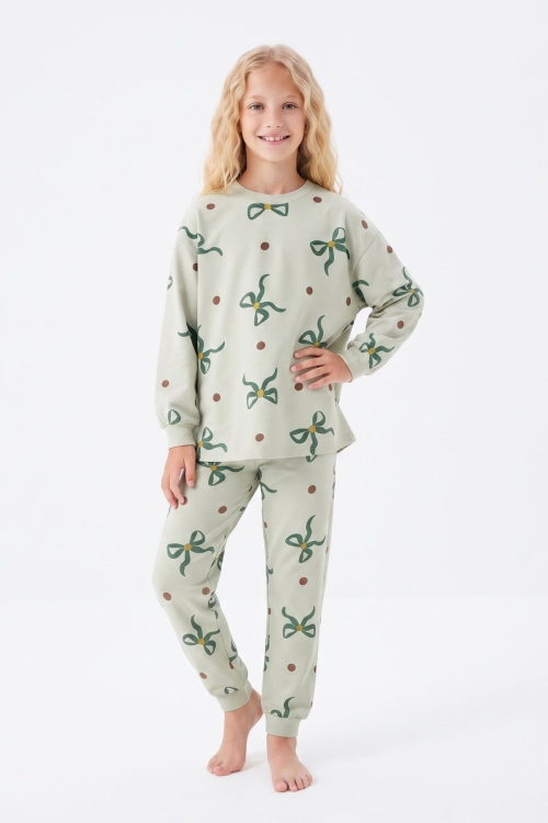 Kız Çocuk %100 Pamuk ve Baskılı Pijama Takımı 3-13 Yaş 12738IS