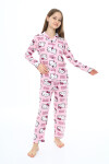 Kız Çocuk Kedi Baskılı Pijama Takımı 7-16 Yaş 0150