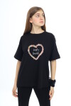 Kız Çocuk Tasarım Kalp Desenli T-Shirt 9-14 Yaş Lx036