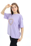 Kız Çocuk Tasarım Kalp Desenli T-Shirt 9-14 Yaş Lx036