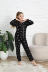 Anne-Kız Pat Yakalı ve Düğme Kapamalı Pijama Takımı 12286
