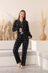 Anne-Kız Pat Yakalı ve Düğme Kapamalı Pijama Takımı 12288