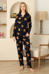 Kadın Pijama Takımı %100 Pamuk-Pat Yakalı ve Düğme Kapamalı 12309