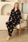 Kadın Pijama Takımı %100 Pamuk-Pat Yakalı ve Düğme Kapamalı 12309