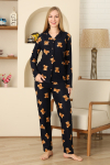 Kadın Pijama Takımı %100 Pamuk-Pat Yakalı ve Düğme Kapamalı 12309