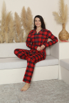 Kadın Pijama Takımı-Ekose Desenli - Pat Yakalı-Düğmeli 12283