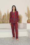 Kadın Pijama Takımı-Ekose Desenli - Pat Yakalı-Düğmeli 12284