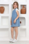 Kız Çocuk 2li Jean Elbise (Çift Cepli Jean Elbise+Bluz)12203