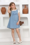 Kız Çocuk 2li Jean Elbise (Fiyonklu Jean Elbise+Bluz)12201