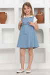 Kız Çocuk 2li Jean Elbise (Fiyonklu Jean Elbise+Bluz)12201