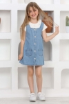 Kız Çocuk 2li Jean Elbise (Salopet Jean Elbise+Bluz)12202