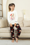 Kız Çocuk Ayıcık Baskılı %100 Pamuk İnterlok Kumaş Pijama Takımı 12347