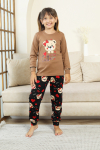 Kız Çocuk Ayıcık Baskılı %100 Pamuk İnterlok Kumaş Pijama Takımı 12347