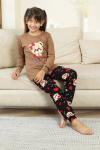 Kız Çocuk Ayıcık Baskılı %100 Pamuk İnterlok Kumaş Pijama Takımı 12347