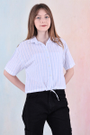 Kız Çocuk Bel Büzgü Detaylı Crop Gömlek 6-14 Yaş 12253