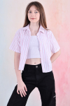 Kız Çocuk Büzgü Detaylı-Çizgi Desenli Crop Gömlek 6-14 Yaş 12251