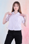 Kız Çocuk Büzgü Detaylı-Çizgi Desenli Crop Gömlek 6-14 Yaş 12251