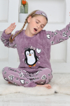 Kız Çocuk Welsoft Kumaş-Göz Bantlı Penguenli Pijama Takımı 12281