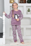 Kız Çocuk Welsoft Kumaş-Göz Bantlı Penguenli Pijama Takımı 12281