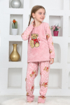 Kız Çocuk Welsoft Kumaş-Göz Bantlı Ayıcık Baskılı Pijama Takımı 12293