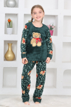 Kız Çocuk Welsoft Kumaş-Göz Bantlı Ayıcık Baskılı Pijama Takımı 12293