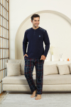 Erkek %100 İnterlok Pamuk Kumaş Ekose Bloklu Pijama Takımı 12481
