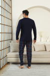 Erkek %100 İnterlok Pamuk Kumaş Ekose Bloklu Pijama Takımı 12481