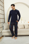 Erkek %100 İnterlok Pamuk Kumaş Ekose Bloklu Pijama Takımı 12481