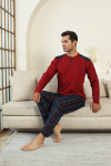 Erkek %100 İnterlok Pamuk Kumaş Ekose Bloklu Pijama Takımı 12481