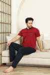 Erkek %100 Pamuk Pijama Takımı -3 Düğmeli-Robalı 12383