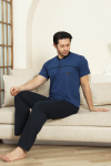 Erkek %100 Pamuk Pijama Takımı -3 Düğmeli-Robalı 12383