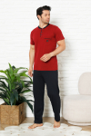 Erkek %100 Pamuklu Pijama Takımı-3 Düğmeli-Yaka Cepli 12384